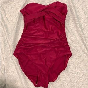 Deep pink one piece bathing suit